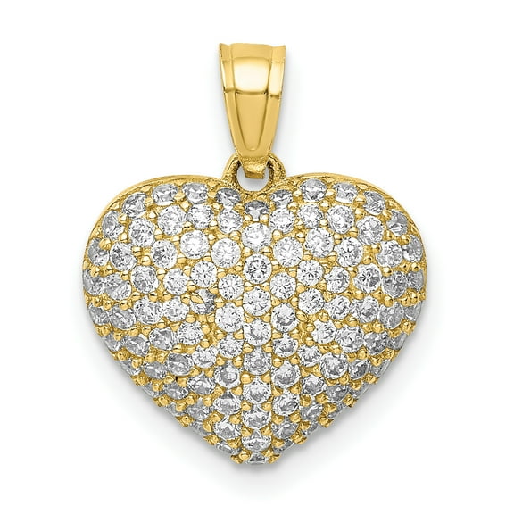 Finest Gold 10K Yellow Gold CZ Micro Pave Heart Pendant