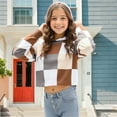 thumbnail image 5 of HAOTAGS Big Girls Hoodie Crop Tops, Plaid Hooded Sweatshirts Long Sleeve Pullover Top Gray 5 Years, 5 of 6