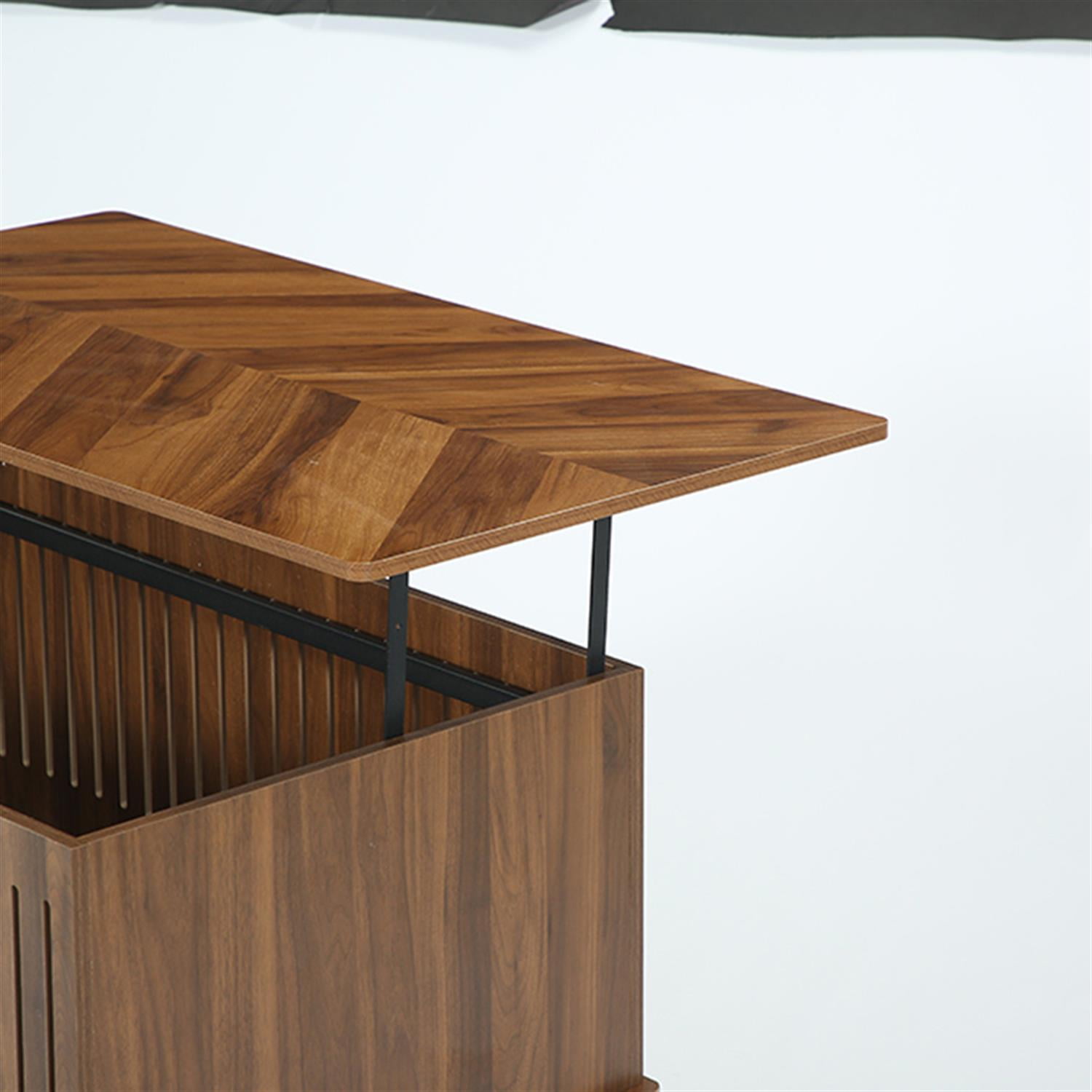 Demi Bonn 43" Coffee Table, Wood Lift Top Center Table With Large Storage & Fence Design for Home Living Room, Office, Brown