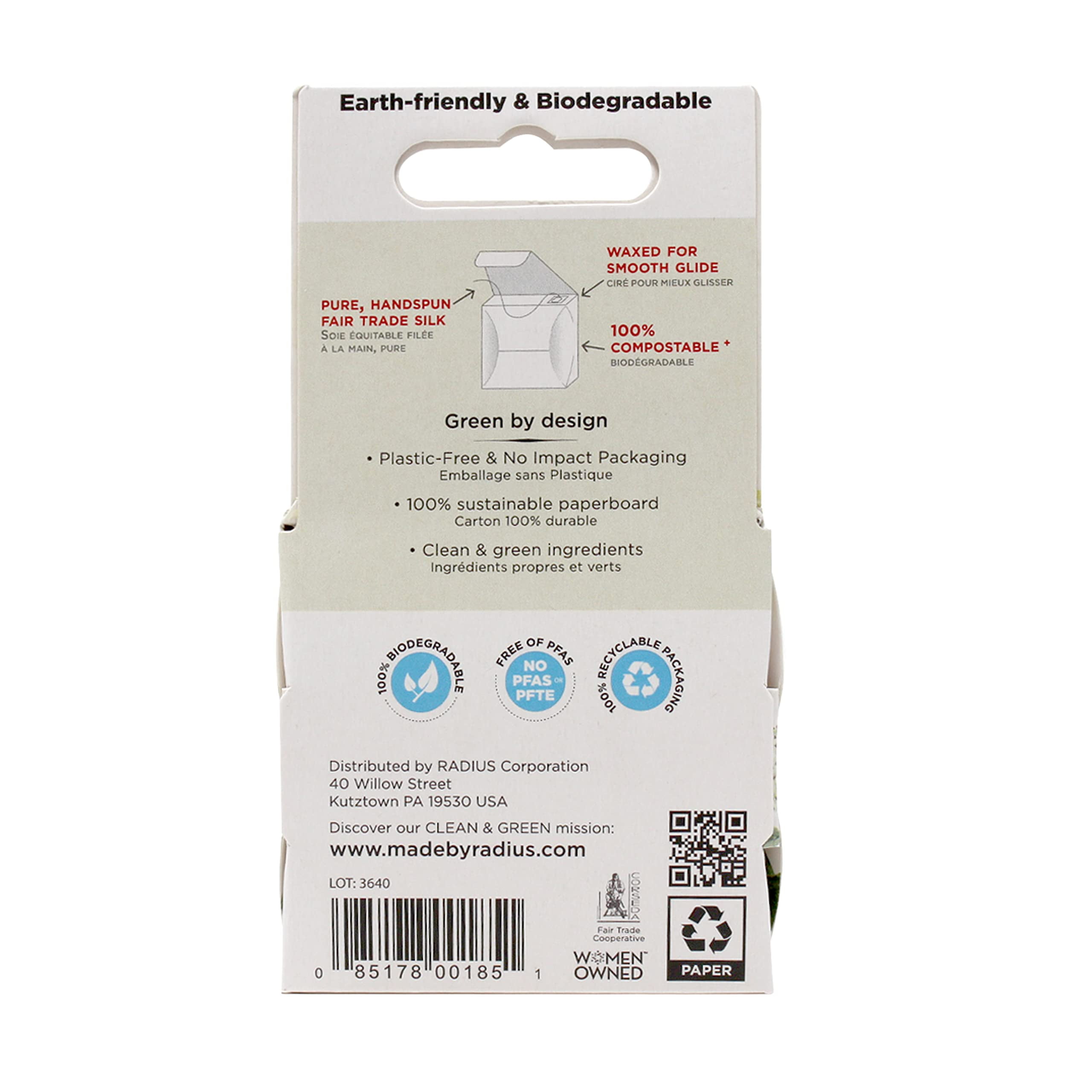 RADIUS Natural Unscented Silk JMS2 Dental Floss 33 Yards Compostable Non-Toxic Oral Care & Designed to Help Fight Plaque Clear - Pack of 6