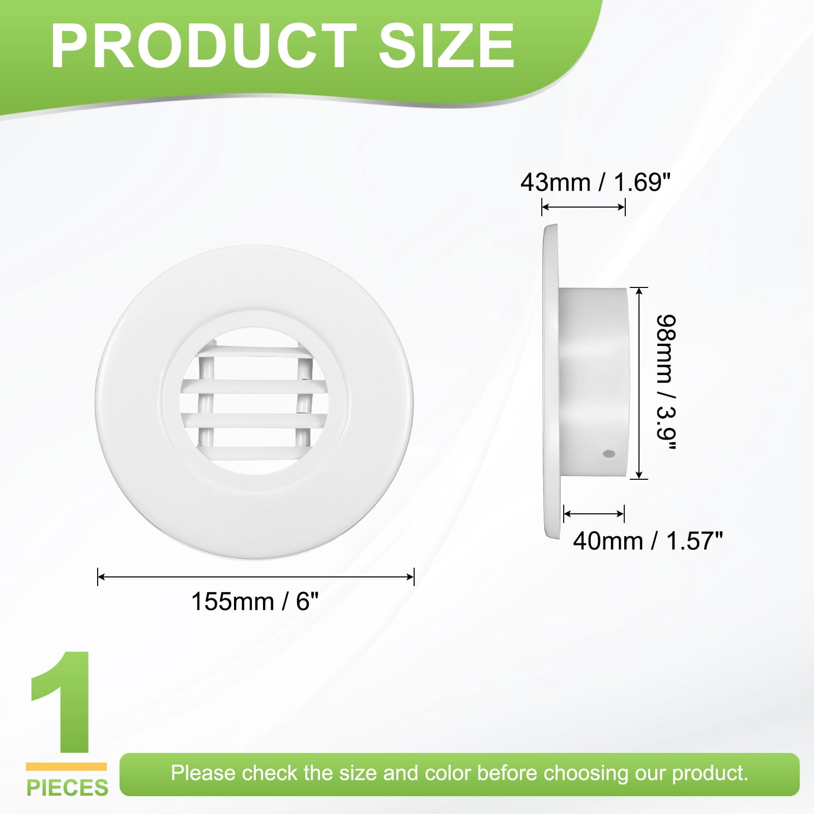 Uxcell 3.9" Round Air Vent, Single Louver Grille Cover Aluminum Alloy Soffit Vent HVAC Ventilation for Ceiling Wall Roofing Bathroom Kitchen Garage Duct Shed Garage, White