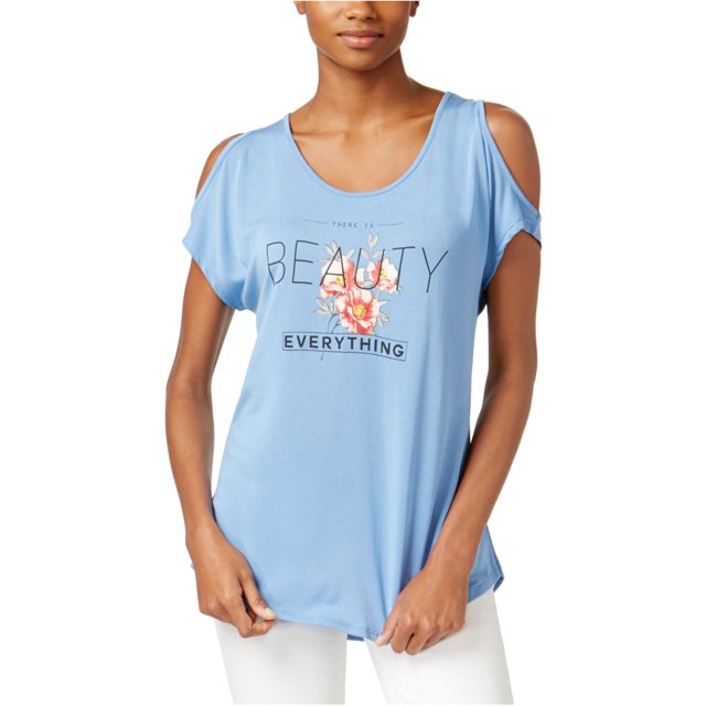 Camiseta gráfica para mujer Jamie & Layla con hombros descubiertos azul talla mediana