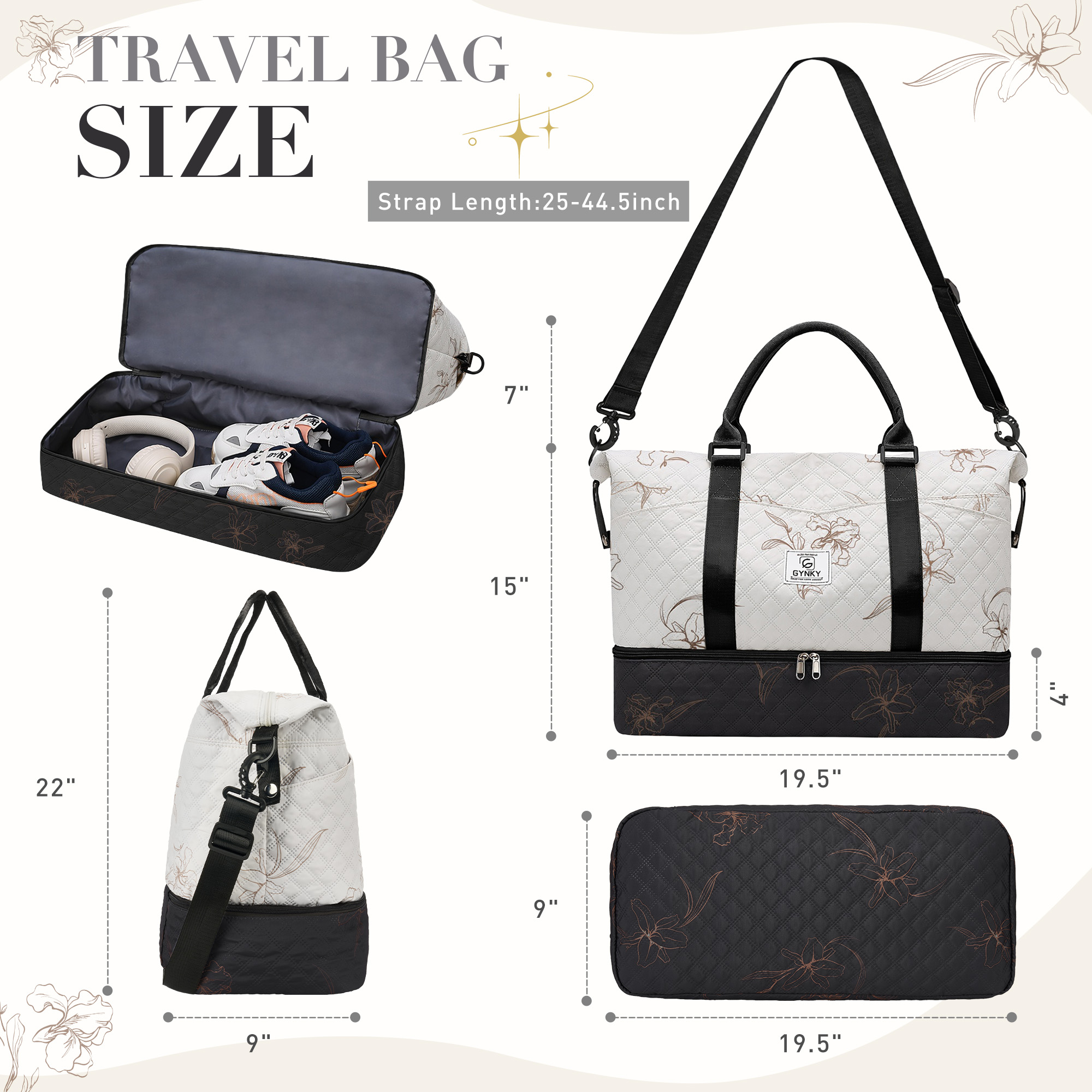 Gynky Travel Duffle Bag Women Floral Weekender Bag photo 2