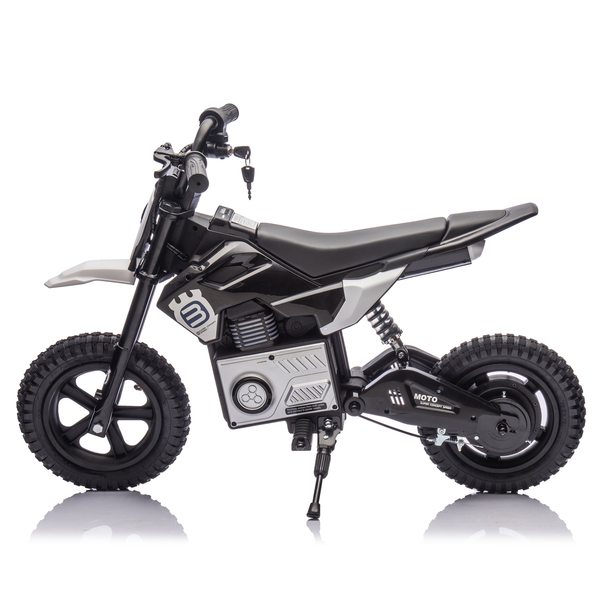 Sluting Kids Ride On Electric Motocross Motorcycle Black 24V with LED Lights for Ages 5-12 1-Count