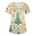 thumbnail image 6 of Wutalume Women's Festive Healthcare Scrub Set, Christmas Pattern Short Sleeve Top and Work Pants, Medical Work Uniform,Beige S, 6 of 6