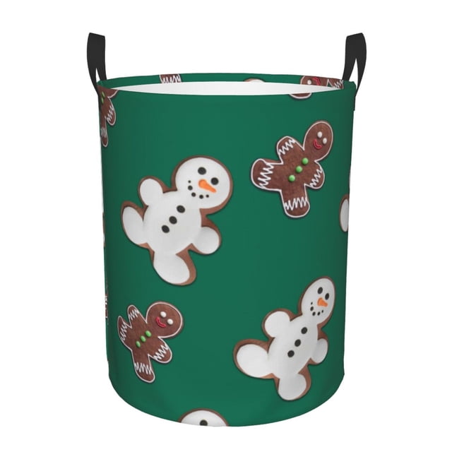 Balery Gingerbread Snowman Cookies Cesta de ropa redonda con asas, impermeable, independiente, para ropa, juguetes, dormitorio y familia-Medium