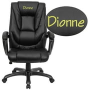 Flash Furniture Personalized High Back Black LeatherSoft Layered Executive Swivel Ergonomic Office Chair with Smoke Metal Base and Arms