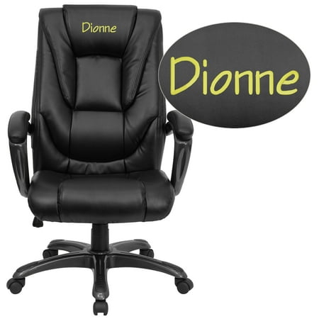 Flash Furniture Personalized High Back Black LeatherSoft Layered Executive Swivel Ergonomic Office Chair with Smoke Metal Base and Arms