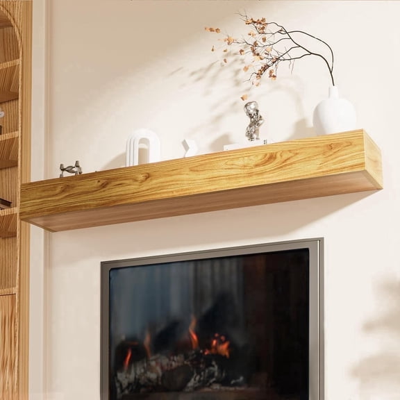 Buballino 72 in x 5 in Wood Natural Rustic Farmhouse Fireplace Mantel Shelf