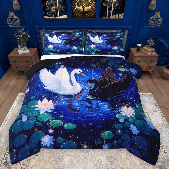 Castle Fairy Boys Girls Swan Couple Bedding Comforter Set 2pcs,Chic Nature Floral Lotus Twin Comforter Sets Microfiber,Romantic Valentine's Day Breathable Bedding Set,Luxury Bedroom Decor,Reversible