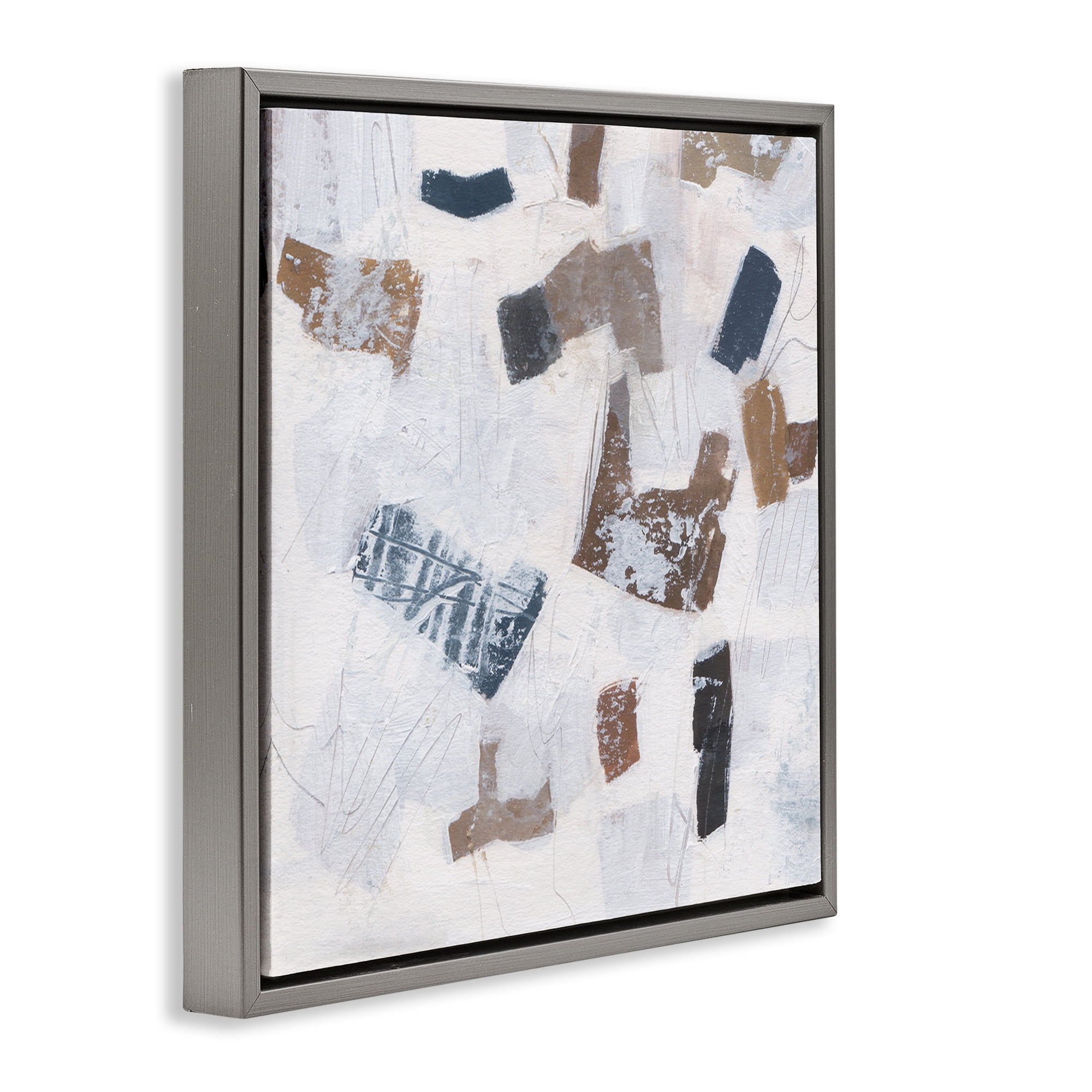 Stupell Industries Rustic Abstract Forms Abstract Painting Gray Floater Framed Canvas Art Print Wall Art, 18 x 18