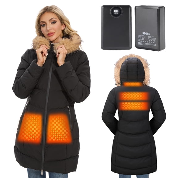 Heated Women Jacket, 2 Pack 12000mAh Power Bank, 5 Heat Zone, 4 Heating Level(L)