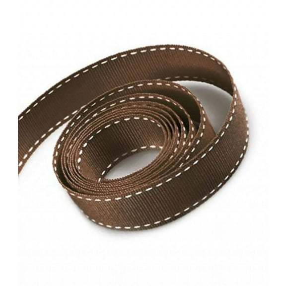 5/8 Inch Brown Grosgrain Ribbon with White Stitching
