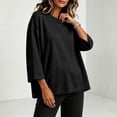 thumbnail image 6 of Hurxie Womens T-Shirt Casual 3/4 Sleeve Boxy Tops Loose Fit Crew Neck Basic Shirts Black,XL, 6 of 7