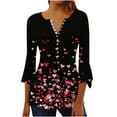 thumbnail image 3 of CFLVAEK Valentines Day Shirts for Women Cute Love Heart Print Pleated Blouse Tops Casual Button Up Shirts Flared 3/4 Sleeve T Shirts Pink XXL, 3 of 6