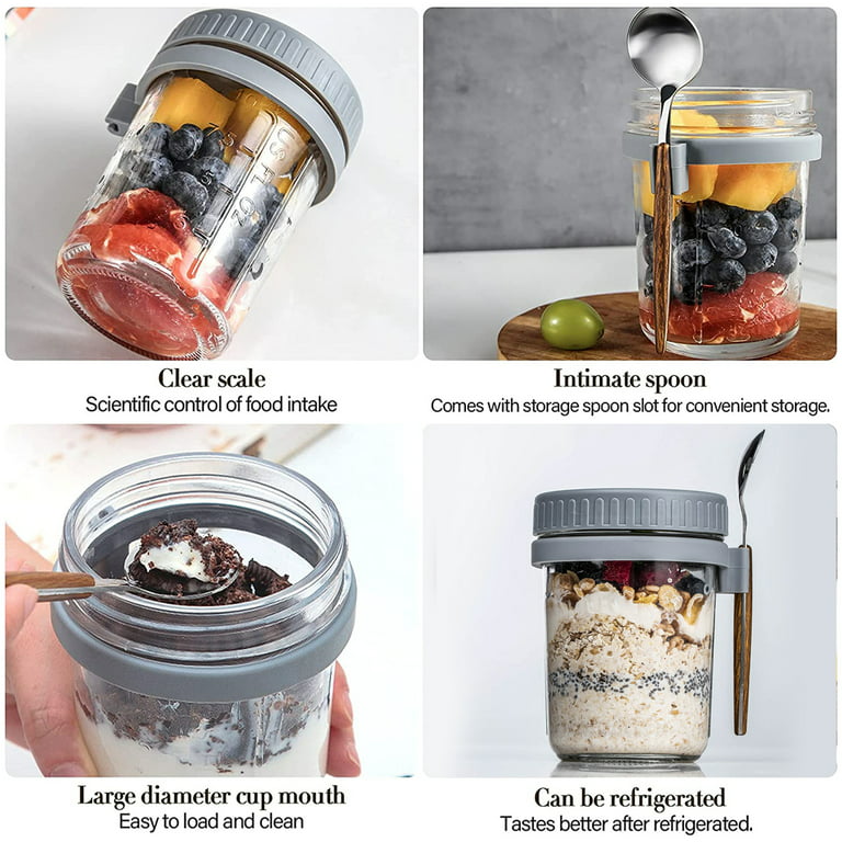 Relax love 2Pcs Overnight Oats Containers with Stainless Steel Spoon Lids  10oz Food Grade Portable Reusable Airtight Overnight Oats Jars for Milk  Cereal Fruit Office Trip 