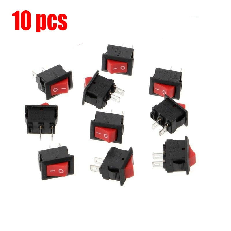 10PCS Mini Rocker Switch 2 Pin ON-OFF SPST 125VAC/6A 250VAC/3A Red KCD11 US 