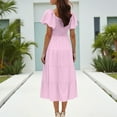 thumbnail image 4 of SMihono Summer Dresses for Women 2025 Comfy Square Neck Short Puff Sleeve Smocked Tiered Ruffle Hem Maxi Dress A Line Outfits Pink L, 4 of 7