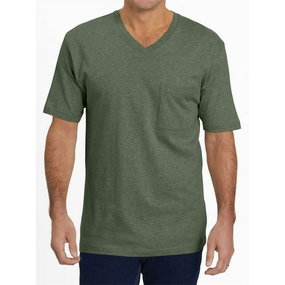 Short Sleeved Men V-Neck Casual T-Shirt Solid Color Basic Tops With Pocket
