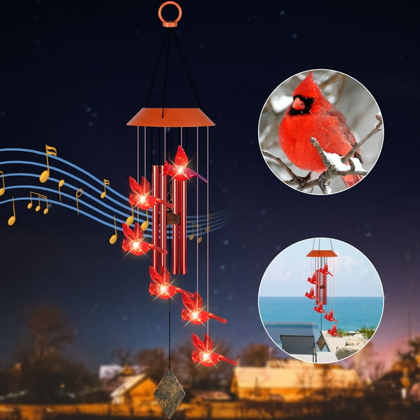 Cardinal Bird Solar Wind Chimes, EEEkit Red Bird Solar Powered Wind