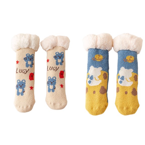 AUQ 2 Pairs Socks,Cotton Fuzzy Socks for Women,Keep Warm Cute Socks,Sizes 4-10