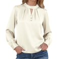 thumbnail image 6 of ClodeEU Button Down Shirts for Women, Satin Silk Shirts for Work, Basic Tops V Neck, Fashion Blouse Beige,Womens Plus S, 6 of 9