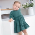 thumbnail image 2 of XYIJANI Toddler Kids Baby Girl Dress Linen Long Sleeve Solid Color Casual Dresses Soft and Warm Dress Kids Clothes (Navy,80), 2 of 4