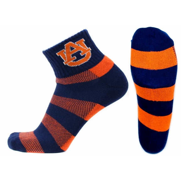 Auburn Tigers Blue/Orange Stripe Quarter Sock - Donegal Bay - Unisex - One Size - Quarter
