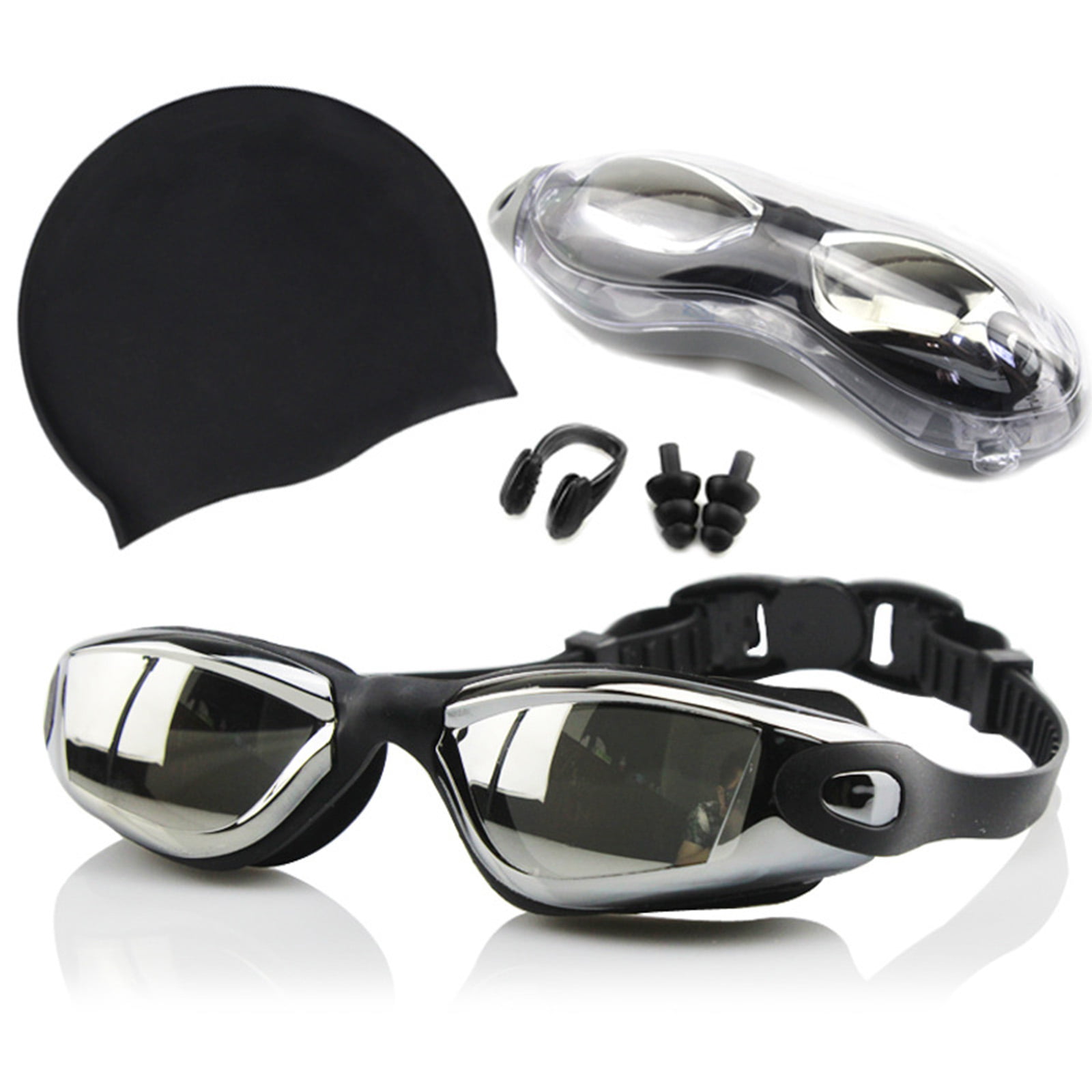 Cap Earplugs Anti Fog UV Protection For Adult Mens Swim Goggles Swimming Glass 