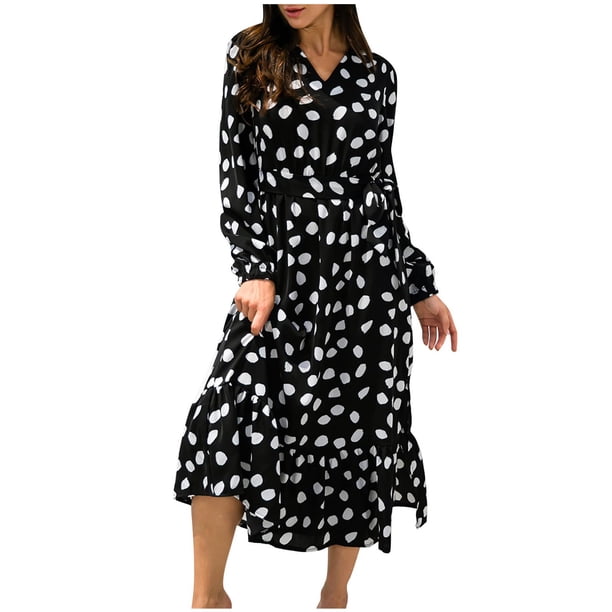 Vestido hasta el tobillo de otoño con estampado de vendaje de manga larga con cuello en V a la moda para mujer Fridja NMB5194
