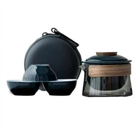 1 Bowl 3 Cups Tea Cup Set Household Tea Making Travel Tea Set Outdoor Portable Bag Chinese Tea Set S Blue ceramics