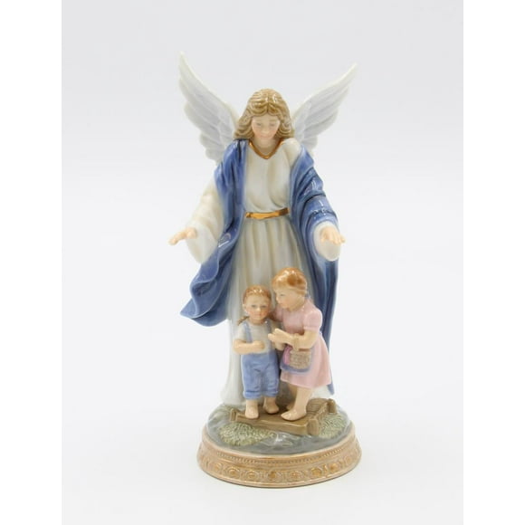 Cosmos Gifts Porcelain Inspirational Guardian Angel Protecting & Guiding Little Boy and Girl Children Figurine 7-3/8" H