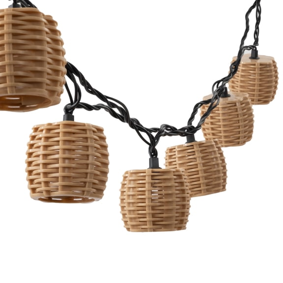 Mainstays 10-Light 7.4-Feet Plug-in Beige Rattan Outdoor String Lights