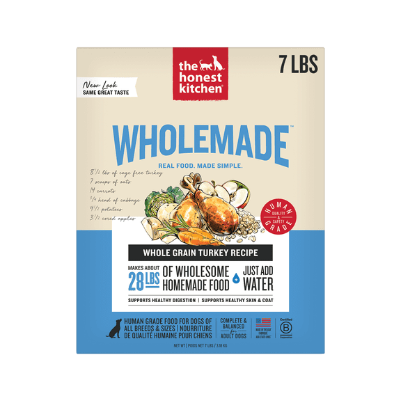 The Honest Kitchen Human Grade Wholemade™ Dehydrated Dog Food Whole Grain Turkey, 7 lb (Makes 28lbs)
