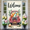 thumbnail image 3 of Pink Truck Easter Welcome Banner Colorful Eggs Spring Display Green Leaves Black White Plaid Bow Truck Themed Banner for Easter Party Spring Gathering Home Decoration, 3 of 9