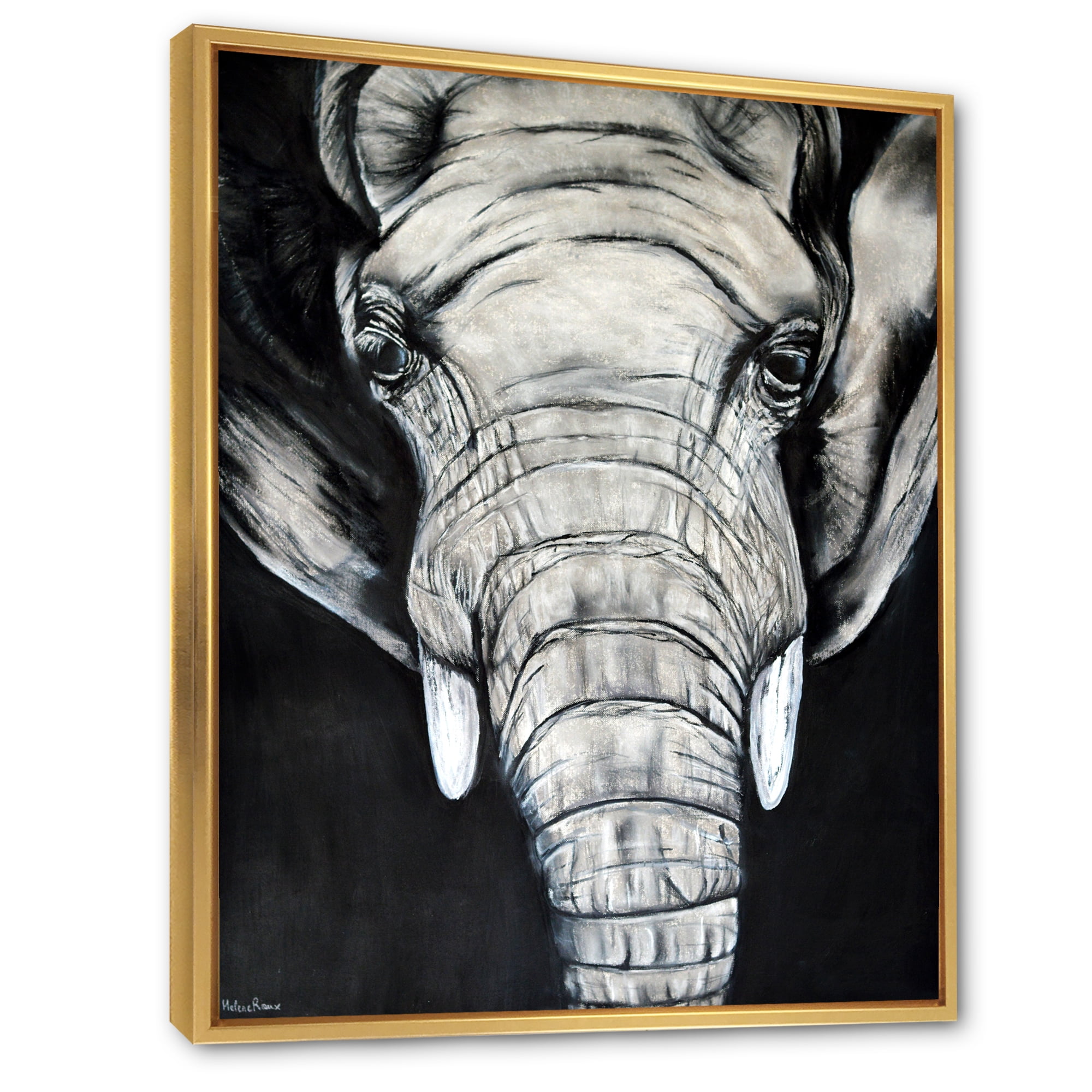 The Close Up Portrait Of An African Elephant 12 in x 20 in Framed Painting Canvas Art Print, by Designart