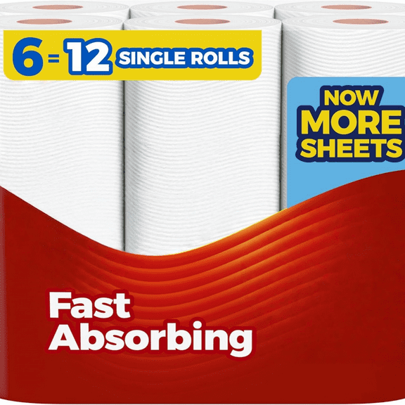 Paper Towels, Choose-A-Sheet, 6 Double Rolls = 12 Regular Rolls (108 Sheets Per Roll)