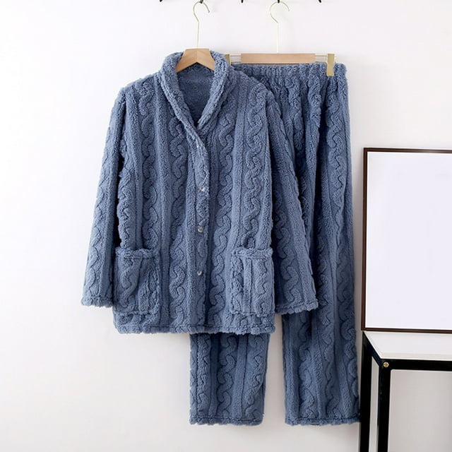 Pyjama et Ensemble de Pyjama pour Femmes Printemps et Hiver en Coton Épais et Confortable avec Col à Revers