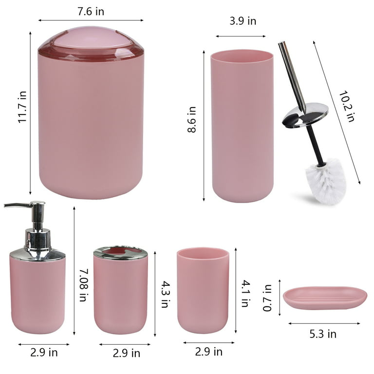 1pc, 7 Bathroom Accessories Set, Bathroom Decor, Plastic & stainless steel  Bath Ensemble Kit with Lotion Dispenser, Toothbrush Holder, Toothbrush Cup,  Soap Dish, Toilet Brush & Holder, Trash Can,Birthday, holiday,  housewarming, Christmas