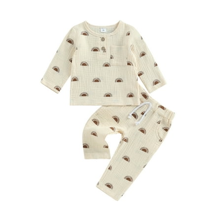 

Biekopu Toddler Baby Two Piece Outfit Sun Print Long Sleeve Tops and Elastic Waist Pants Set for Infant Girls Boy Fall Clothes