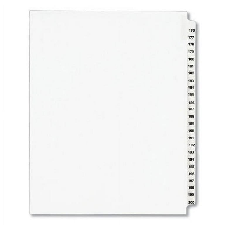 Preprinted Legal Exhibit Side Tab Index Dividers, Avery Style, 25-Tab, 176 to 200, 11 x 8.5, White, 1 Set, (1337) Preprinted Legal Exhibit Side Tab Index Dividers, Avery Style, 25-Tab, 176 to 200, 11 x 8.5, White, 1 Set, (1337)