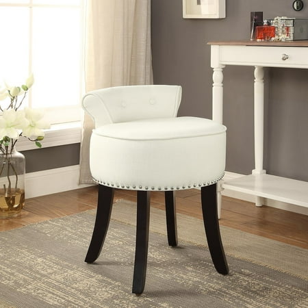 Roll About Stool - Odion Linen Vanity Stool - Nailhead Trim | Roll Back | Tufted | Bedroom | Modern & Functional by Inspired Home