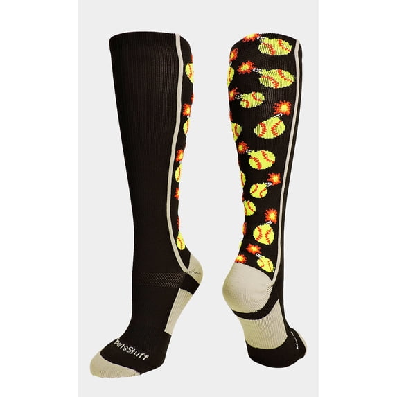 MadSportsStuff Softball Bomber Over the Calf Socks (Black/Graphite, Small)