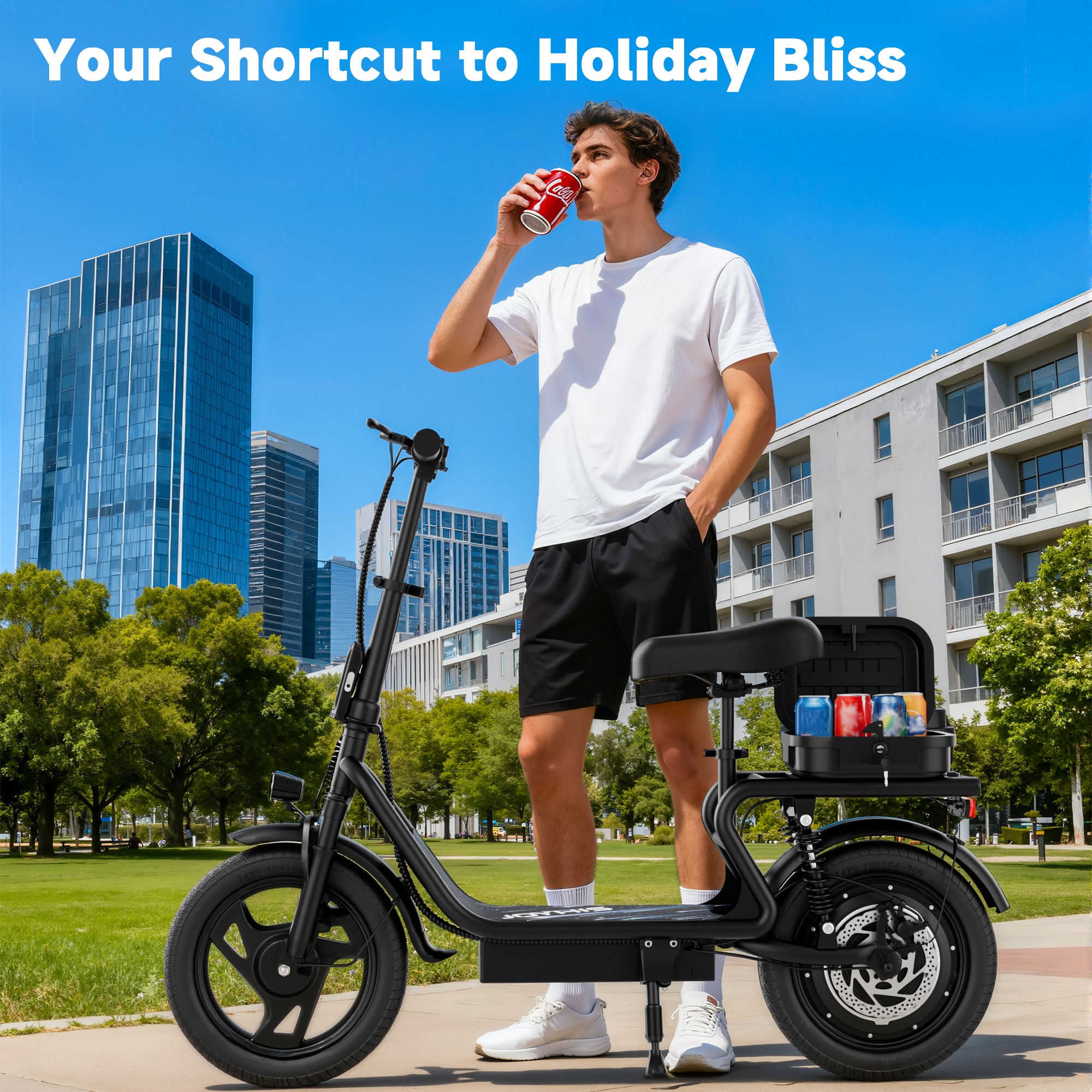 High-Performance Electric Scooter for Adults with Seat, 22MPH Top Speed, 48V 22.5Ah Long-Range Battery, Up to 55 Miles, Dual Suspension, Foldable Design & Cargo Basket