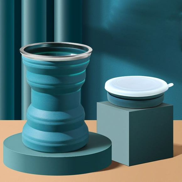 Taza plegable de silicona ingeniosa portátil que ahorra espacio mini taza plegable con tapa para viajes al aire libre 320ML gris lago azul YUNYI BRAND Deportes