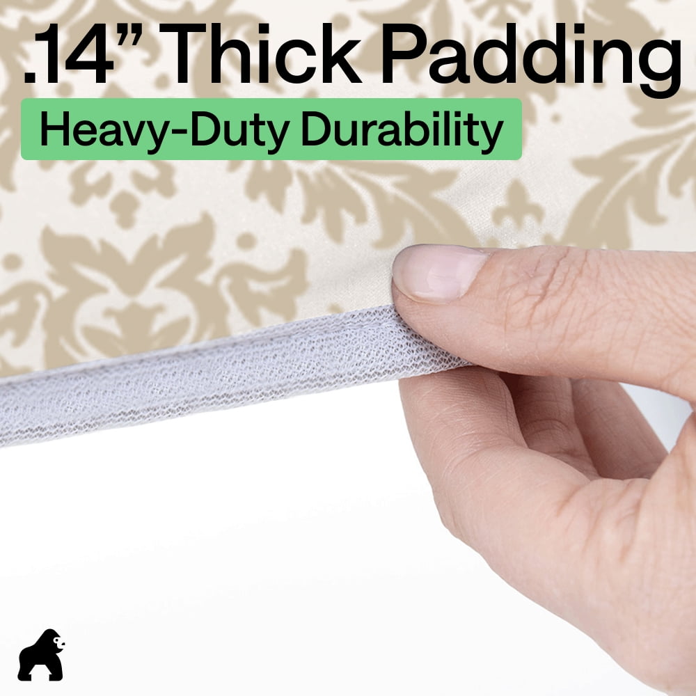 GORILLA GRIP Scorch Resistant Ironing Board Cover, Silicone Coating, Hook and Loop Fastener Strap, Damask