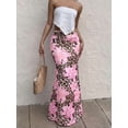 thumbnail image 5 of Women High Waist Ruched Leopard Floral Print Maxi Skirt Boho Bodycon Fishtail Long Skirts Brown S, 5 of 10