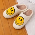 thumbnail image 6 of Smiley Face Slippers Retro Cozy Comfy Plush Warm Slip-on Slippers Winter Soft Fuzzy Indoor House Shoes with Memory Foam for Men Women…, 6 of 12
