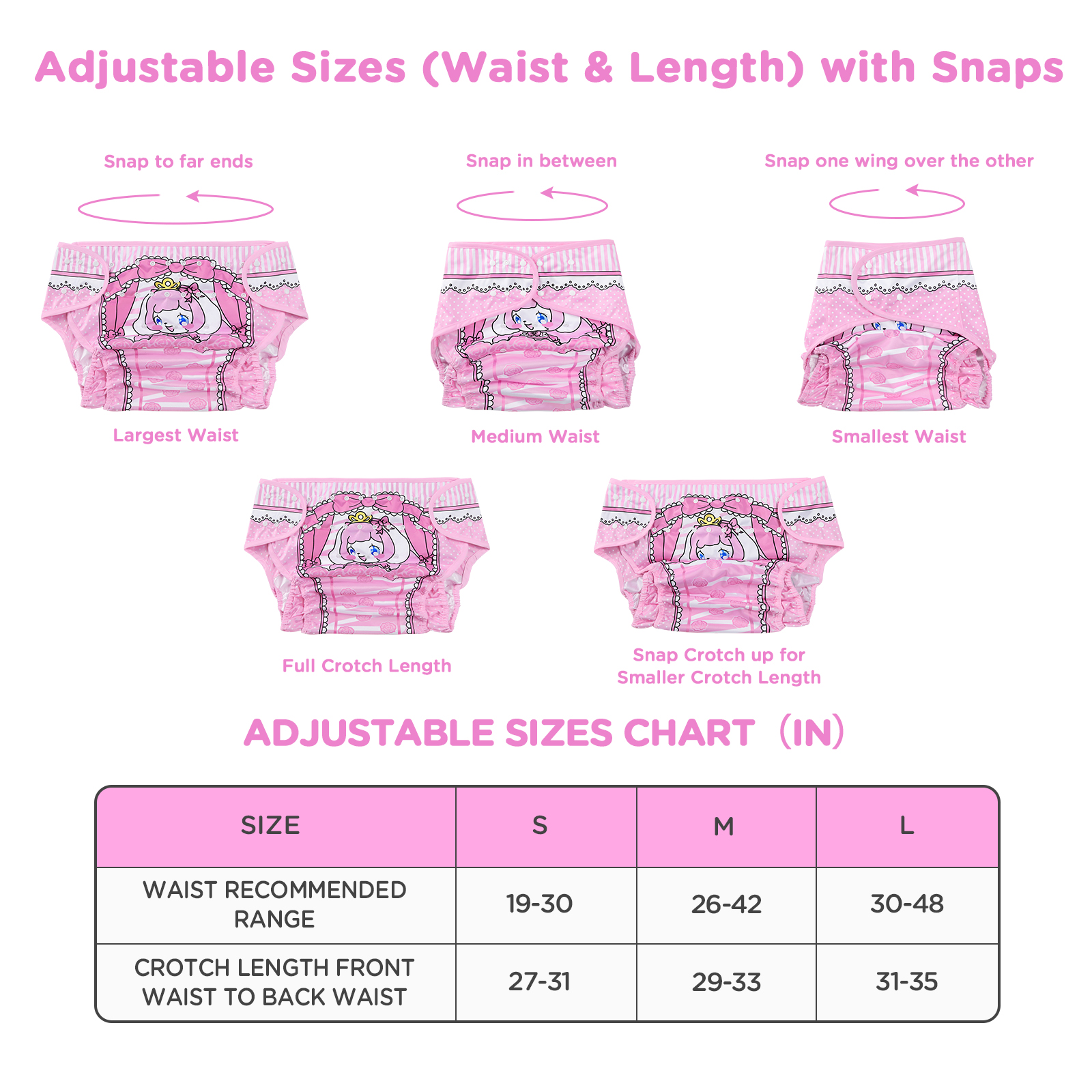 Littleforbig Washable Adjustable Reusable Waterproof Cloth Adult Diaper Wrap Cover - Little Beauty M