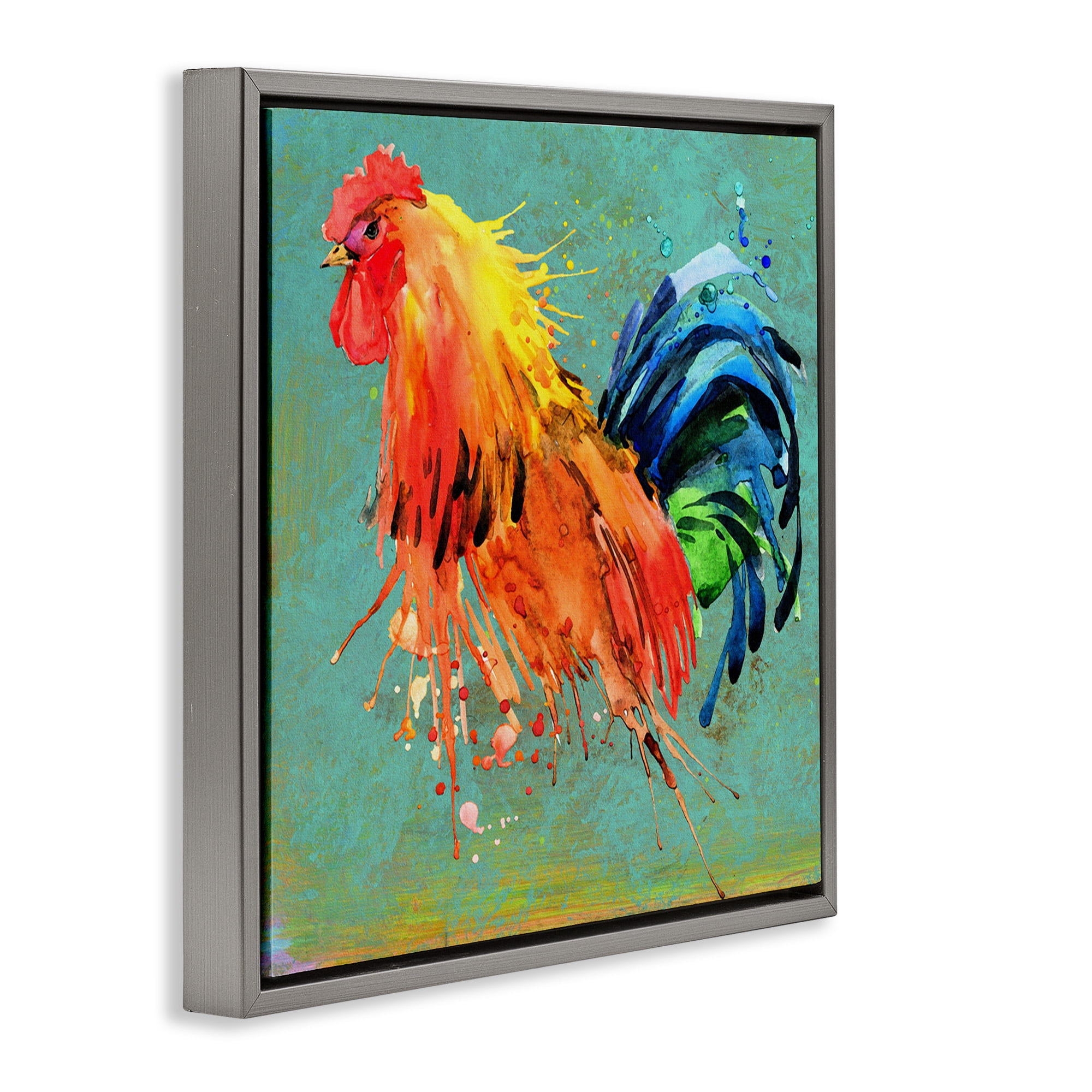 Stupell Industries Urban Abstract Rooster Splash Animals & Insects Painting Gray Floater Framed Canvas Art Print Wall Art, 18 x 18